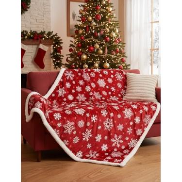Imagem de Cobertor sherpa 127 x 152 cm - flanela macia e aconchegante, design festivo de Natal, presente perfeito para a família