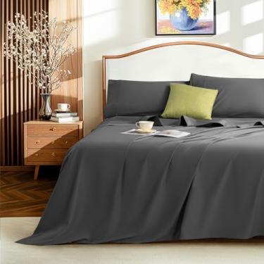 Imagem de LBRO2M Jogo de lençóis 1500 fios 100% algodão egípcio 40,6 cm com bolso profundo King Size, conjuntos de 4 peças (king, cinza escuro)