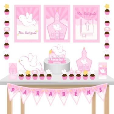 Imagem de Kit Festa Só um Bolinho Batizado Rosa 36 itens