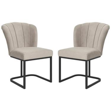 Imagem de Kit 2 Cadeiras Poltrona Flor Pés Metal Preto Mesa Quarto Cozinha Bege