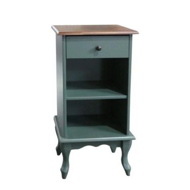 Imagem de Mesa De Cabeceira Com Gaveta E Nicho Pés Luiz Xv - Verde Kalle Laca Com Tampo Imbuia Glazer