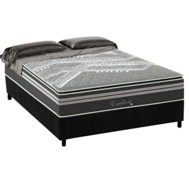Imagem de Conjunto Box Casal: Colchão Molas Paropas Excellent Grafite + Base Crc Suede Black (138x188)