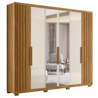 Imagem de Guarda Roupa Casal Espelho 6 Portas 260 Cm Araguaia Freijo Off White Moval