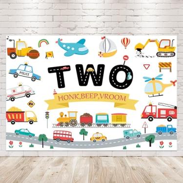 Imagem de Newsely Tema de transporte, pano de fundo de 2º aniversário, 12,5 L x 7,8 cm, fotografia, desenho animado, carro, trem, avião, veleiro, veículo, trânsito, crianças, meninos, decorações de festa