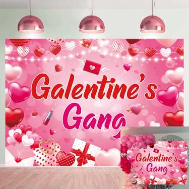 Imagem de Galentine's Gang Backdrop Happy Galentine's Day Party Background Pink Love Heart Balloons Banner for Girls Ladies Galentines Day Party Decorações Suprimentos (vermelho, 182,9 x 122 cm)