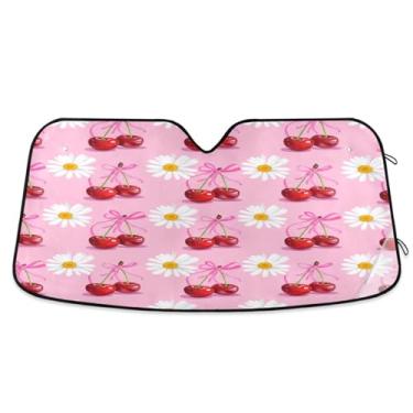 Imagem de ATTX Fita rosa para-sol para para-brisas de carro 144.8 cm x 80.0 cm Protetor solar universal com proteção UV, persiana de janela frontal automática dobrável para caminhões Sedans SUVs #164