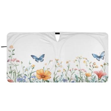 Imagem de Blueangle Guarda-sol para para-brisa flores silvestres e borboletas - 149.9 cm x 76.2 cm dobrável carro janela frontal blocos para-sol raios UV viseira de sol (335)