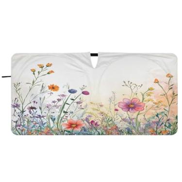 Imagem de Blueangle Aquarela flores silvestres pára-brisas sombra solar - 149.9 cm x 76.2 cm dobrável carro janela frontal blocos pára-sol raios UV viseira de sol (665)