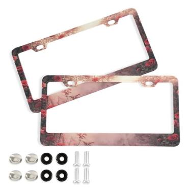 Imagem de SEHANY Molduras de placa de carro rosa dos namorados, capas de moldura de placa de carro de alumínio à prova de ferrugem com orifícios elípticos e parafusos serve para veículos padrão dos EUA tamanho