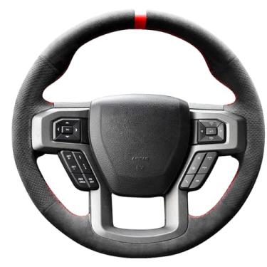 Imagem de Alfanxi Capa de volante de material Alcantara para Ford F150 Raptor F-150 2015-2021 (listra vermelha)