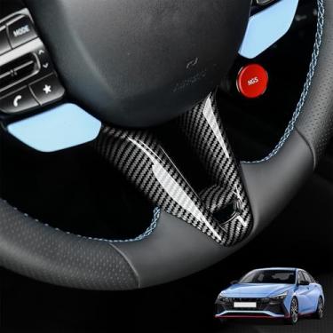 Imagem de Compatível com acessórios Hyundai Elantra N 2023-2025, capa de acabamento inferior do volante do carro, tecnologia anti-impressões digitais, ABS resistente ao calor (padrão de fibra de carbono)
