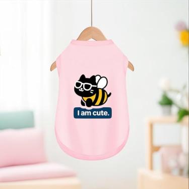 Imagem de Roupas para animais de estimação: camiseta regata sem mangas de design básico para filhotes com estampa I Am Cute rosa GG