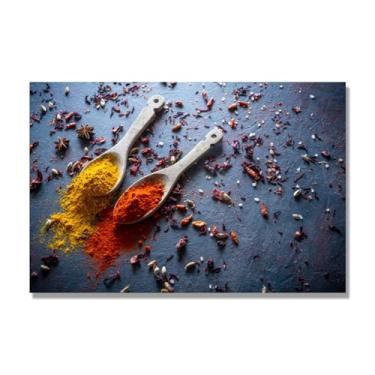 Imagem de Arte de parede em tela colorida para especiarias e colher de tempero | Decoração de cozinha vintage | Arte moderna para casa e sala de jantar. B45. Tela somente 80 x 120 cm - 31,5 x 47,3 pol