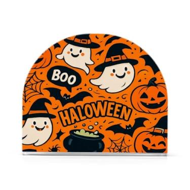 Imagem de JUZIHAI Suporte de guardanapo de abóbora Halloween Boo para mesa dispensador de guardanapo de acrílico suporte de lenços independente de mesa para cozinha sala de jantar bar festa decoração de casa