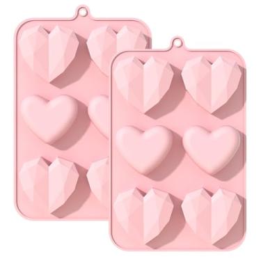 Imagem de Molde de coração moldes de gelatina de silicone, pacote com 2 formas de brownie para muffin do dia dos namorados para assar, molde de geleia para bombas de chocolate quente, cubos de gelo, vela de