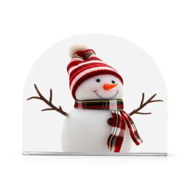 Imagem de Qilmy Porta-guardanapos de acrílico de Natal, boneco de neve, suporte de lenços de mesa independente, dispensador de papel de coquetel para cozinha, jantar, restaurante, bar, decoração, 1 pacote