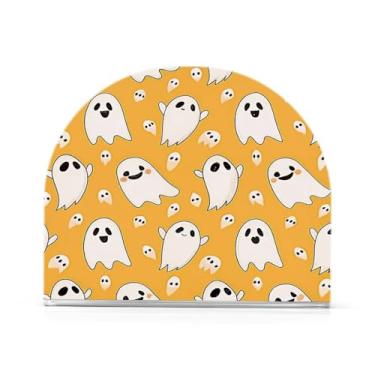 Imagem de JUZIHAI Lindo porta-guardanapos de Halloween Boo para mesa dispensador de guardanapos de acrílico para mesa suporte de lenços independente para cozinha sala de jantar bar festa decoração de casa