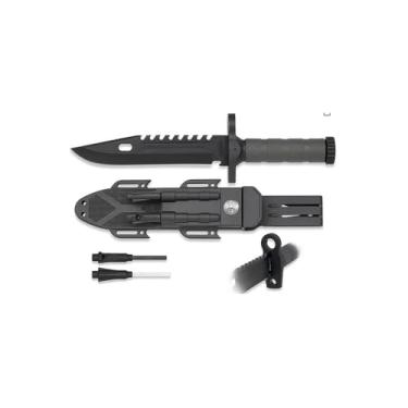 Imagem de Facão Militar Tático Full Tang, Lâmina 36cm em Aço, Cabo Aço e Plástico, Preto, para Camping e Pesca, com Bainha, 50cm