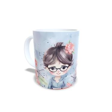 Imagem de Caneca de Cerâmica 325ml Dia dos Professores, Design Floral com Ilustração, Branca (14100)
