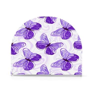 Imagem de Qilmy Porta-guardanapos acrílico borboletas roxas, porta-guardanapos de coquetel de plástico transparente para mesas de restaurante de cozinha, 2 peças