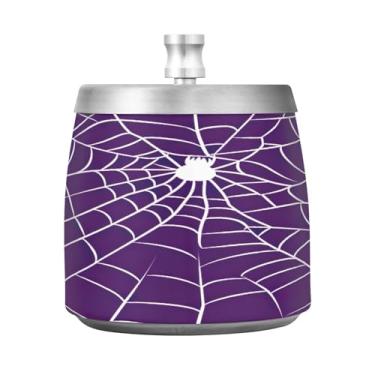 Imagem de Qilmy Cinzeiro de teia de aranha de Halloween de aço inoxidável com tampa - Cinzeiro de cigarro à prova de vento sem cheiro sem fumaça para casa, escritório, carro, pátio, varanda (uso interno e