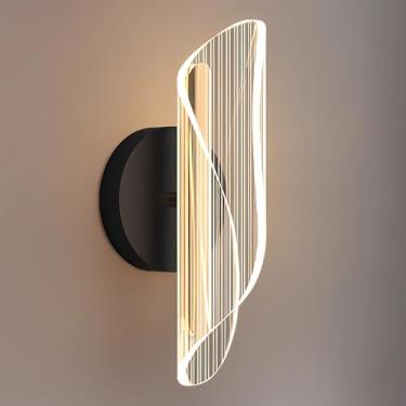 Imagem de Luminária de parede LED moderna para interiores, modelo simples, para cabeceira, 29 cm, preta, com luz branca quente de 3000K, ideal para sala de estar, quarto, sala de jantar, corredor e es