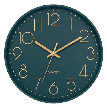 Imagem de Lumuasky Relógio de parede, operado por bateria, moderno, analógico, silencioso, sem tique-taque, decorativo, esmeralda, para escola, escritório, sala de aula, quarto, cozinha, sala de estar,