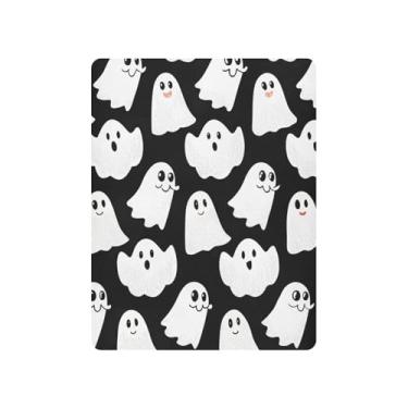 Imagem de JUZIHAI Lençol de berço de Halloween para meninos e meninas, fofo Halloween Boo macio elástico respirável para berço padrão e cama infantil, 99 x 68 cm