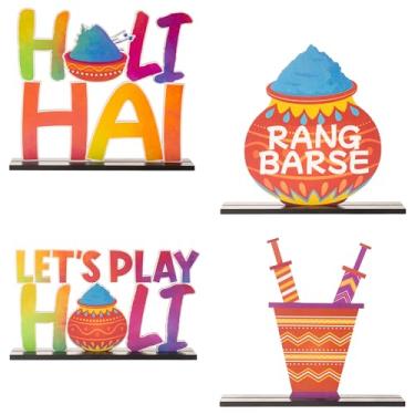 Imagem de CNhoqc Centro De Mesa Holi Hai - 4 Peças Decoração Para Festival Happy Day, Letras, Letreiros, Presentes Coloridos Destacáveis, Mubarak, Prateleira Carnaval