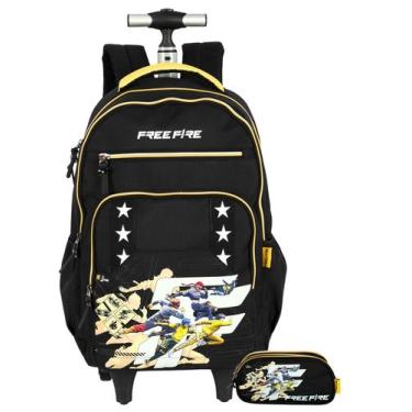 Imagem de kit Free Fire Mochila 2em1 Costas Rodas + Estojo Triplo Luxo, Preto