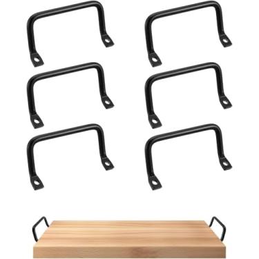 Imagem de KoMvzyl 6 Pegas de metal para tábuas de charcutaria, preto fosco, alças de tração de 10 cm, fixação lateral, para bandejas, cobertura de fogão, tábua de macarrão, tábua de corte