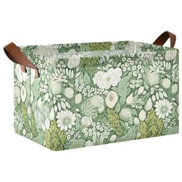 Imagem de ODAWA Cestos de armário grandes verdes botânicos para organização de armazenamento, cesta de brinquedo para cães para organização e armazenamento de sala de jogos 17 x 29 x 25 cm, 1 pacote