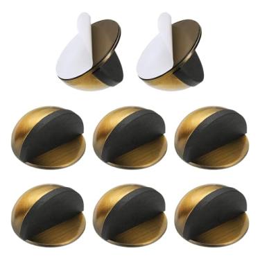 Imagem de PATIKIL 8 batentes de porta, batente de porta de aço inoxidável protetor de porta de cunha de metal autoadesivo meia lua redonda para parte inferior do chão da porta dentro dos quartos banheiros