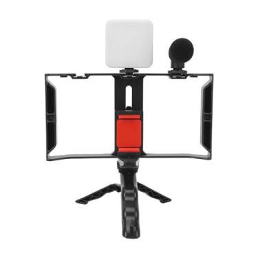 Imagem de Cryfokt Kit de Transmissão Ao Vivo por Telefone Com tripé de Microfone Com Luz de Preenchimento Profissional para Vlog, Gravação, Ensino On-line, Adequado para Smartphones, Alumínio, Preto