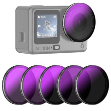 Imagem de AMAZEAR Kit de filtros ND para acessórios DJI OSMO Action 6 (pacote com 5), filtros de lente de câmera profissional de vidro óptico Action6 ND8 ND32 ND128 ND512 ND1000 para desfoque de movimento