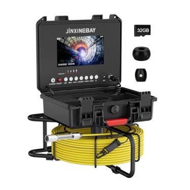 Imagem de Câmera de esgoto, câmera de drenagem de tela HD IPS de 7 polegadas com marcador de distância DVR, luzes de 17 mm, 8 peças, IP68, boroscópio, tubo de drenagem, endoscópio, cartão de 32 GB, para