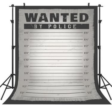 Imagem de DePhoto Pôster de pano de fundo Wanted by Police de 1,8 x 2,3 m para decoração de festa de assassinato, mistério, decoração de festa caubói ocidental, adereços de estúdio fotográfico de vinil
