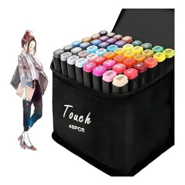Imagem de Conjunto Canetinha 48 Cores Marcadores De Ponta Dupla Touch Preto