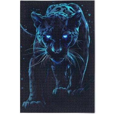 Imagem de Leopardo Pantera Preto Personalizado 1000 Peças Quebra-cabeças para Adultos Jogo Engraçado Presentes Tecnológicos Natureza Puzzles Pintura de Arte Animal, 75 cm x 50 cm