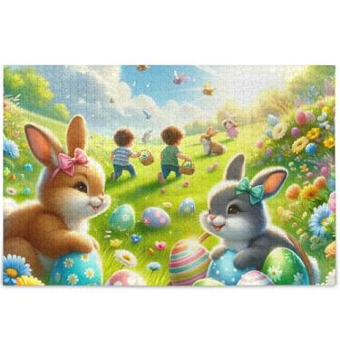 Imagem de Quebra-cabeça floral coelho Páscoa 500 peças adultos elefante branco família Prime personalizado pintura de arte animal, 52 cm x 37,8 cm