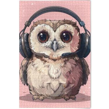 Imagem de Quebra-cabeça personalizado com estampa de coruja de desenho animado para adultos, 500 peças, presentes de festa de elefante branco, paisagem, cenário, arte floral, 52 x 37,8 cm