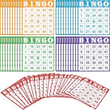 Imagem de Pacote com 100 cartas de jogo de bingo, folhas de papel multicoloridas descartáveis reutilizáveis para crianças, jogos de tabuleiro de bingo com números de 1 a 75 para festas, escola, sala de aula