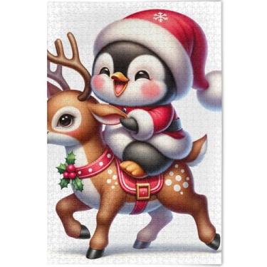 Imagem de Quebra-cabeça de Natal de rena pinguim 500 peças presentes para adultos jogo elefante branco quebra-cabeças duros para adultos arte floral animal personalizada, 52 cm x 37,8 cm