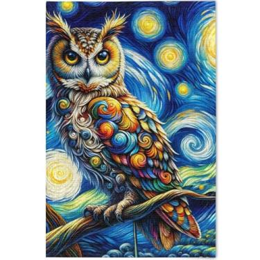 Imagem de Quebra-cabeça de coruja de noite estrelada, 500 peças, brinquedo adulto, arte divertida, presente de mordaça, presentes tecnológicos personalizados para amantes, quebra-cabeça, 52 x 37,8 cm