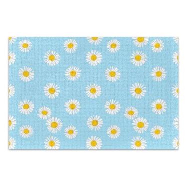 Imagem de Quebra-cabeça com estampa de margaridas brancas em azul pastel adulto 500 peças elefante branco cena inverno arte floral animal, 50 x 35 centímetros