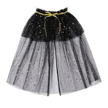 Imagem de Capa de princesa infantil Halloween com lantejoulas de malha tule capa de fada fantasia de bruxa para crianças pequenas (preto, 1-3 anos)