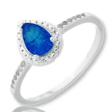 Imagem de Anel Solitario Pedra Zircônia Cravejado Gota Prata Legítima - Lojas La