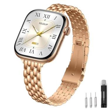 Imagem de SOLOLUP Pulseira feminina de metal compatível com Apple Watch séries 11, 10, 9, 8, 7, 6, 5, 4, 3, SE, 3/2/1, pulseira elegante de aço inoxidável para iWatch de 38 mm, 40 mm, 41 mm e 42 mm, ouro rosa