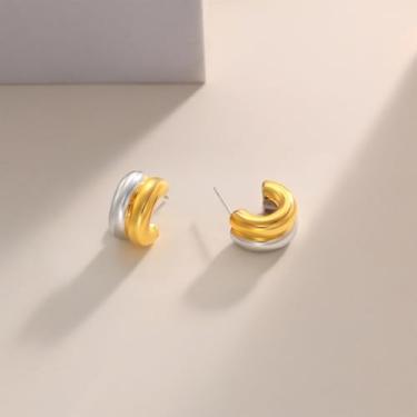 Imagem de Brincos de argola para mulheres, delicados banhados a ouro 14 quilates/argolas abertas grossas e leves para mulheres, joias e presentes, standard, Latão, Sem pedra preciosa