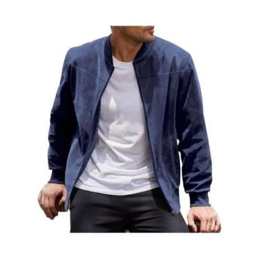 Imagem de Jaqueta Casual Masculina De Camurça Lisa Com Zíper E Gola Redonda, Est